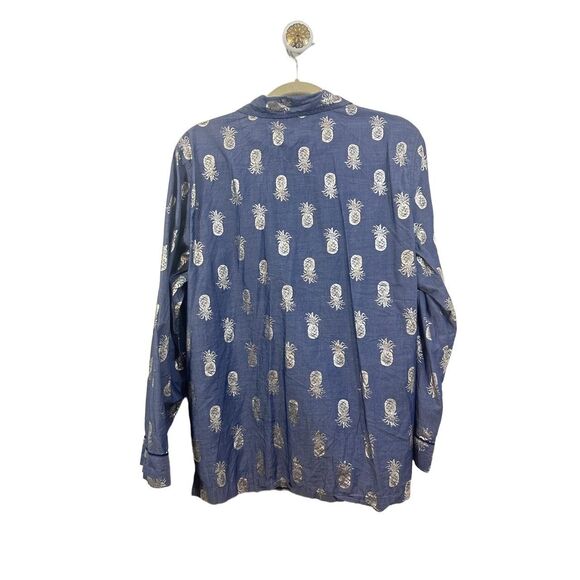 Victoria's Secret Women Large Blue Pineapple Print Button Up Lounge Pajama Shirt - Picture 6 of 13
